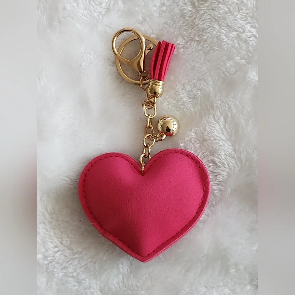 Pink Heart Keychain with Gold Accents
